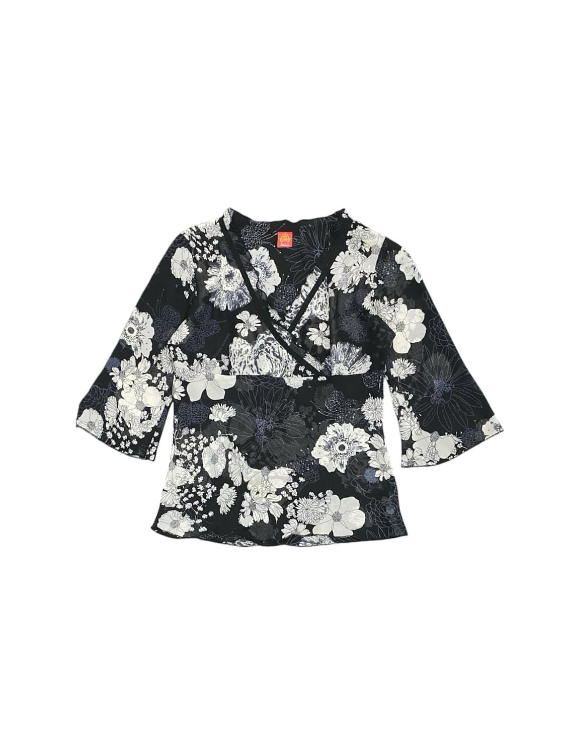 Japanese vtg 오리엔탈 무드 플라워 시스루 탑 상품이미지1