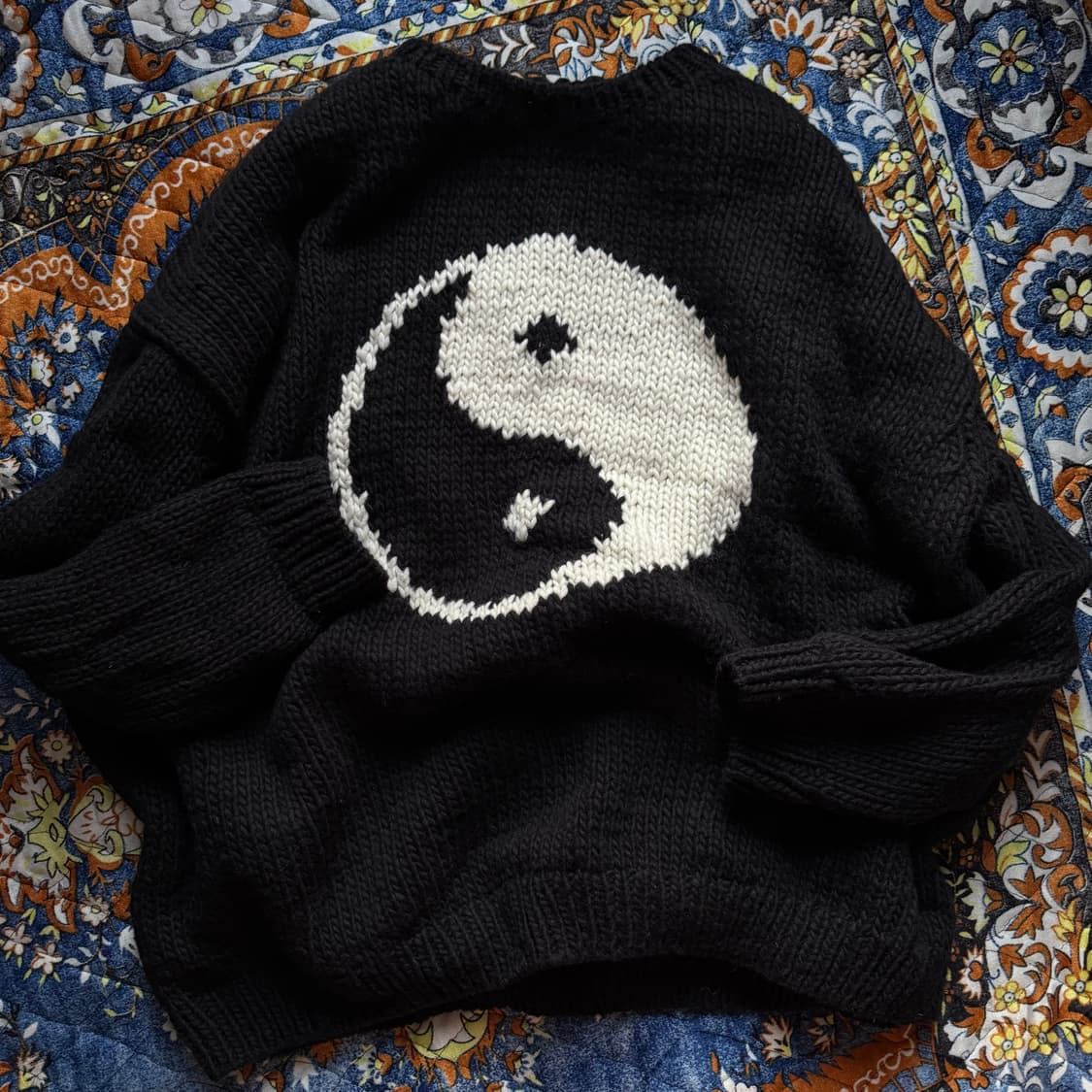 Peru made 100% 울 음양 오버핏 니트 크로쉐 스웨터 상품이미지1