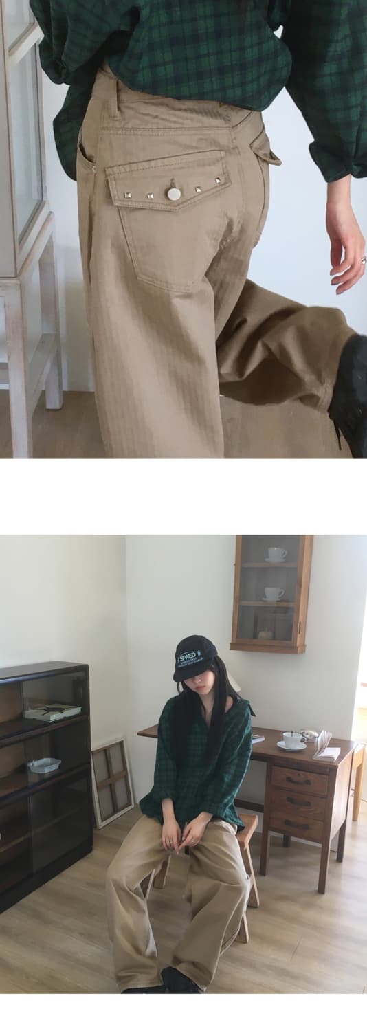 핏츠 스터드 백포켓 줄지 코튼 와이드 팬츠 상품이미지3