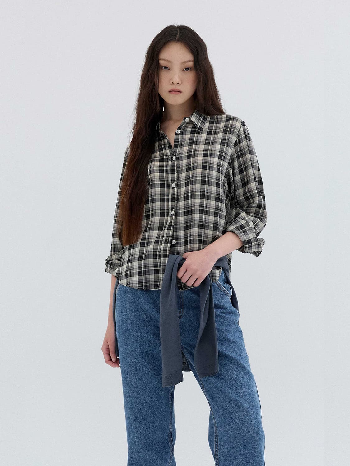 리플레인 COTTON BLEND CHECK SHIRT_BLACK 상품이미지3
