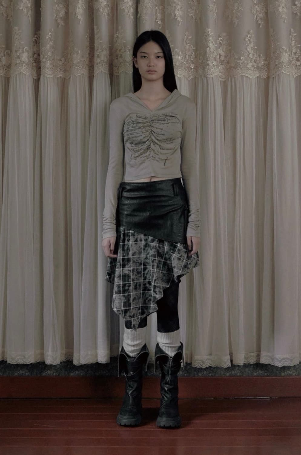 보헤미안 서울 체크 레이어드 언발 플레어 스커트 2 상품이미지1