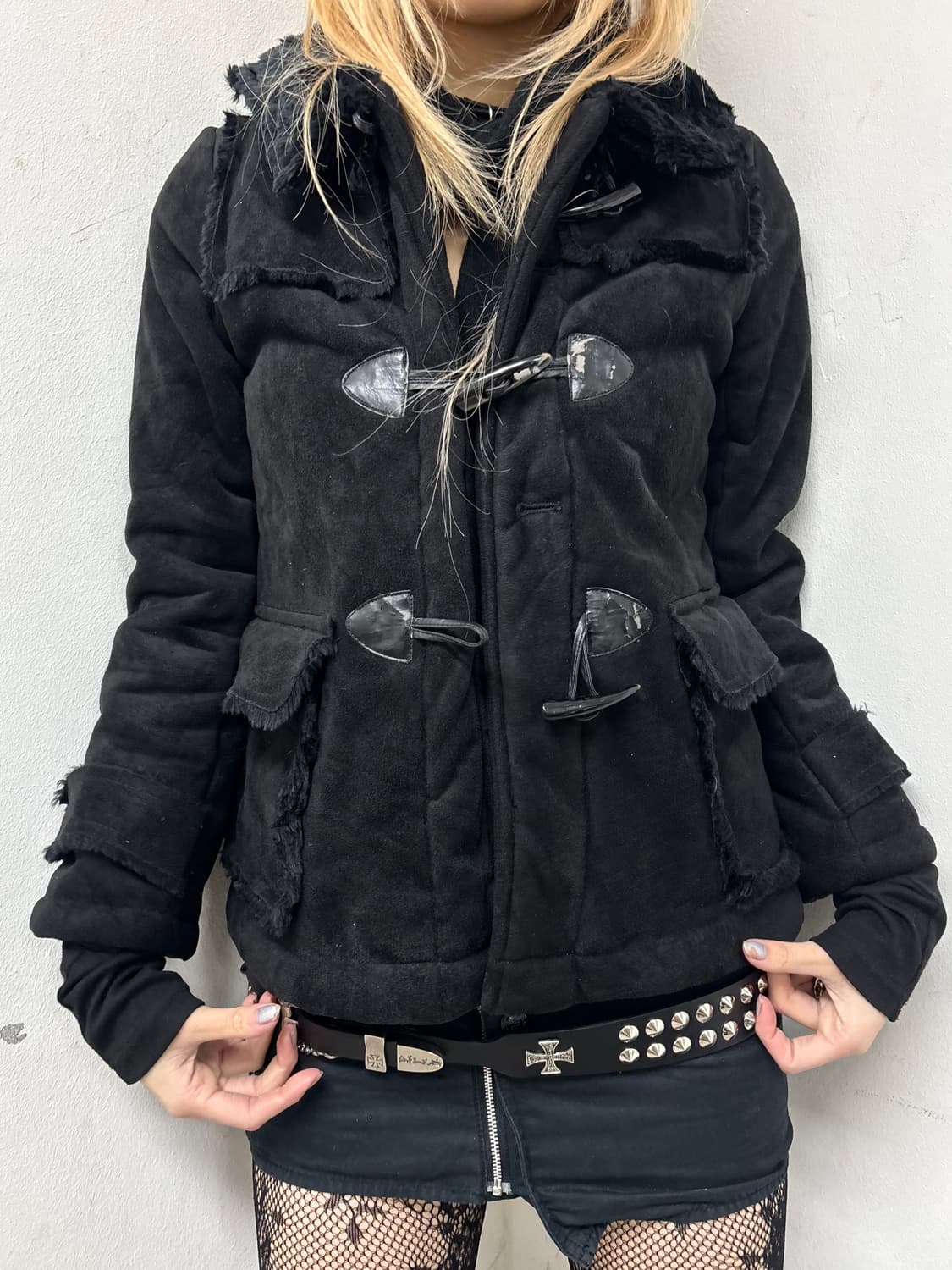 Black Hoodie Fur Detail Jacket 상품이미지1
