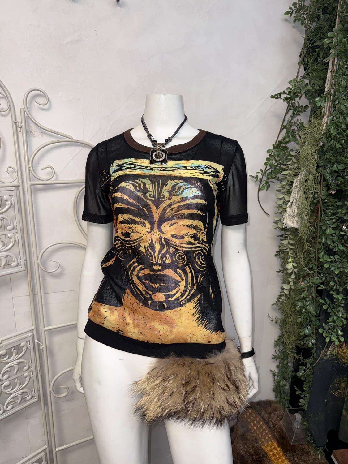 Black oriental maille maori mesh top 상품이미지2