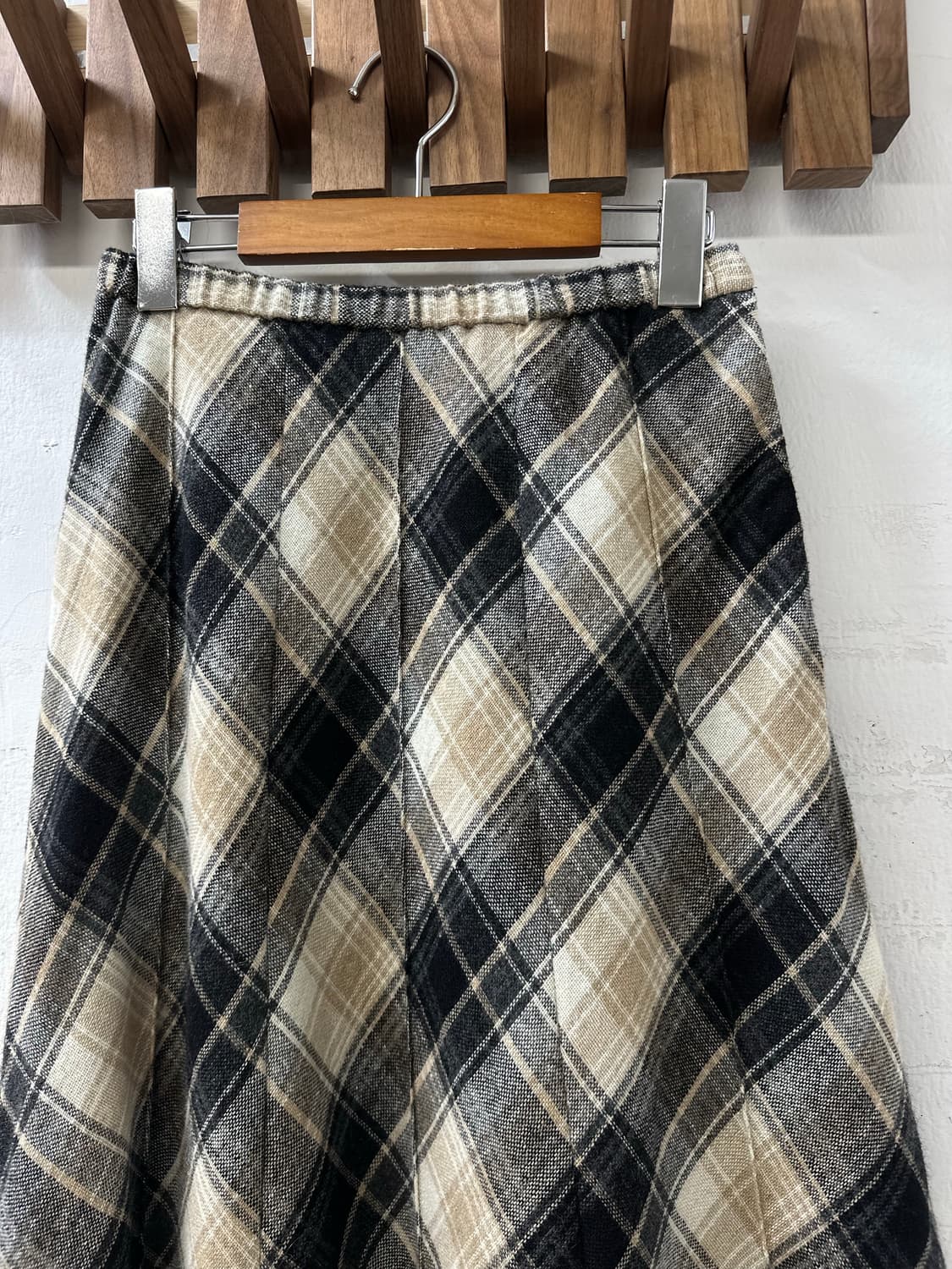 일본빈티지 울 혼방 체크 플레어 스커트  상품이미지2