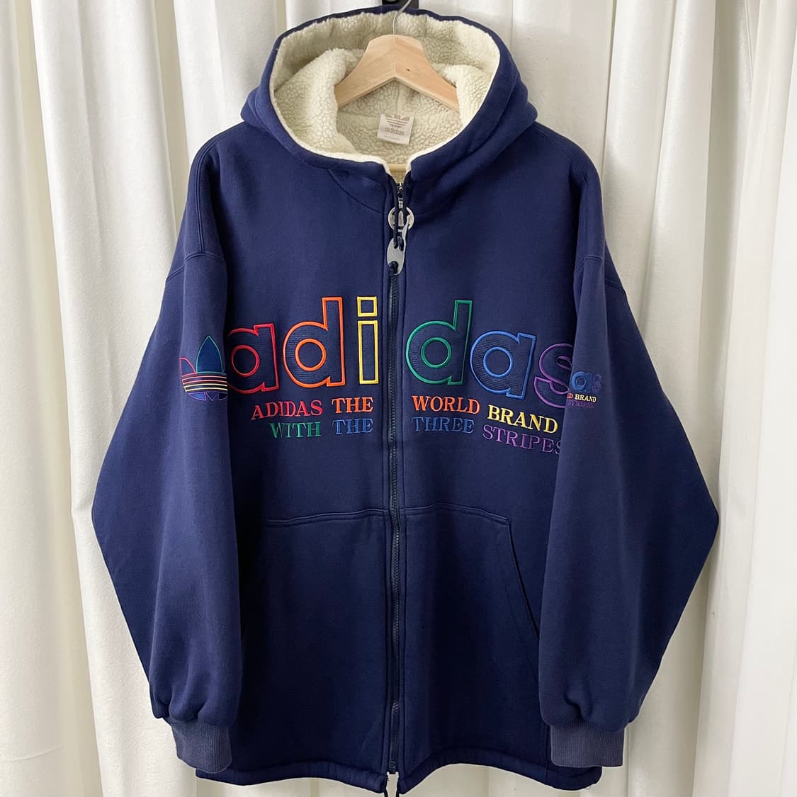 아디다스 블루 레인보우 빅로고 양털 후드집업 상품이미지3
