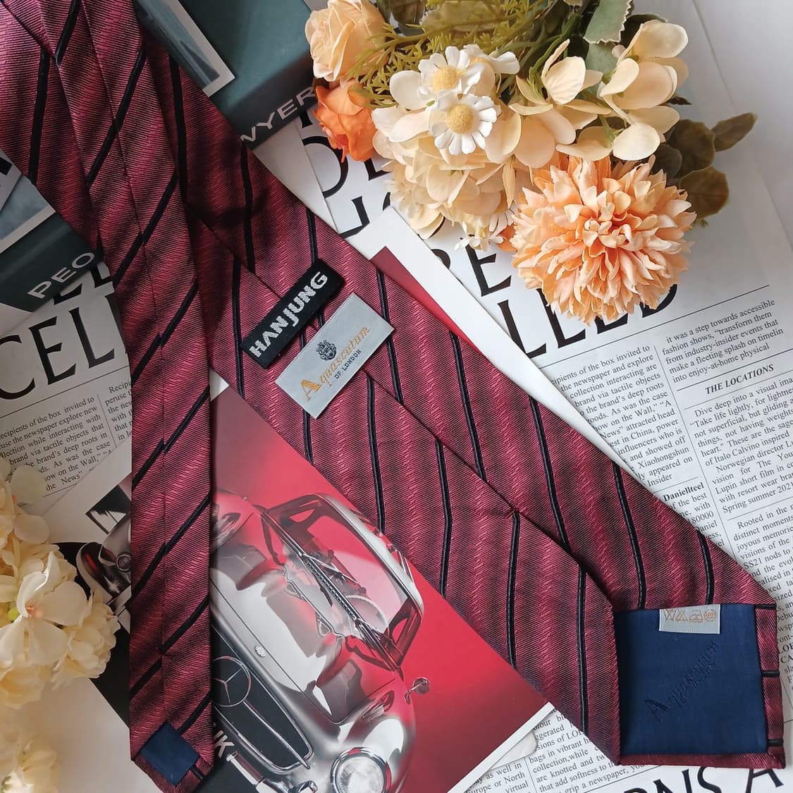 아쿠아스큐텀 실크 와인 스트라이프 넥타이 9.7cm A+등급 G11 상품이미지5