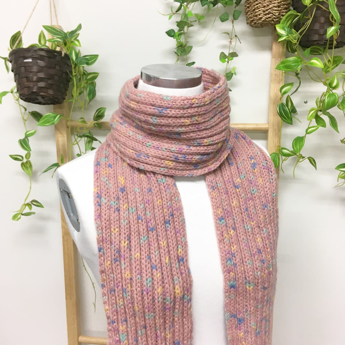 JPN/ 핑크색뜨개목도리 별사탕목도리 모리걸목도리 모리룩머플러 상품이미지2