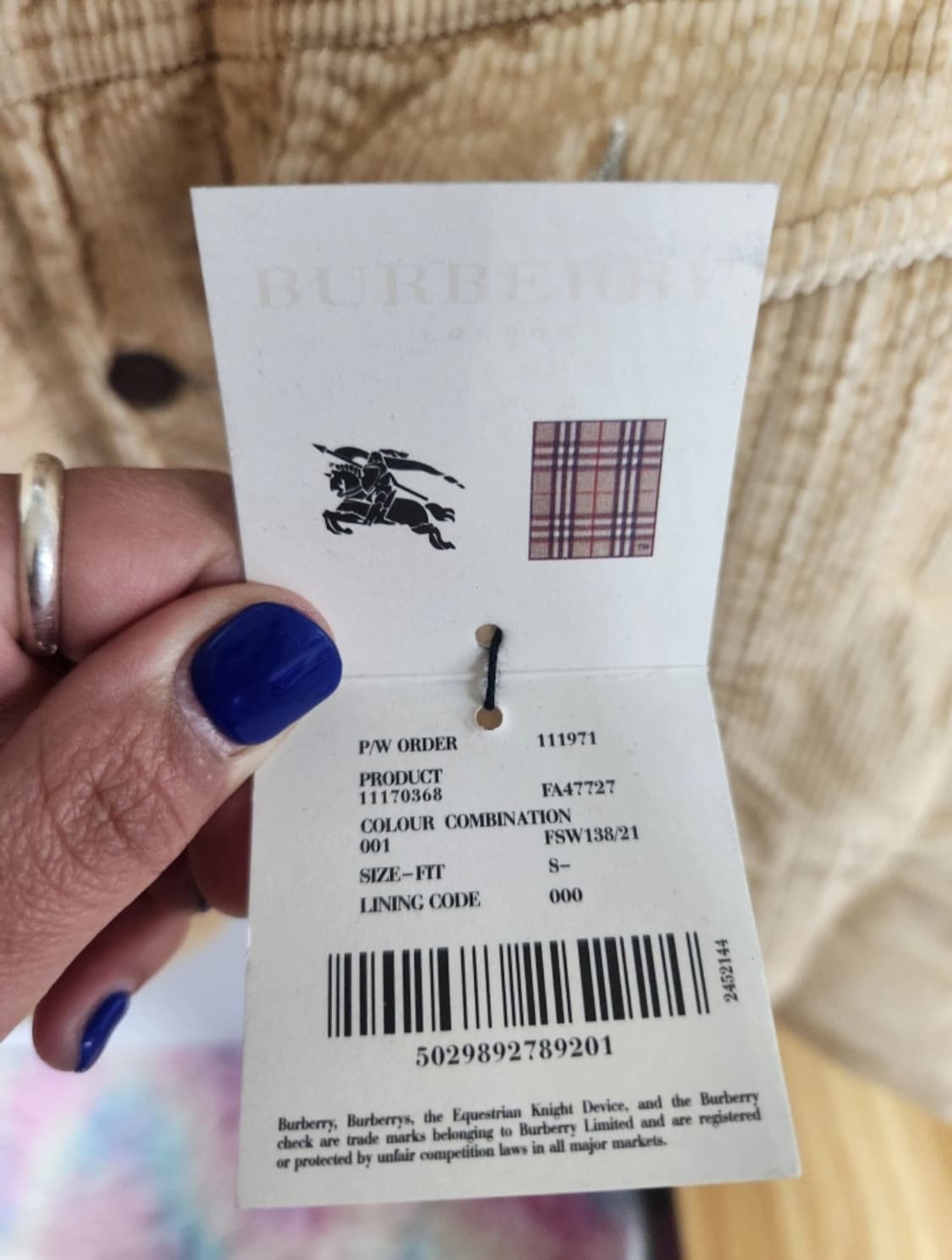 버버리 골덴 자켓 여성 S사이즈 정품 상품이미지3