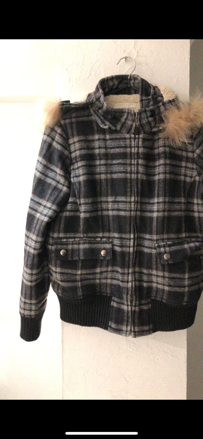 체크 후드 퍼 자켓 상품이미지1