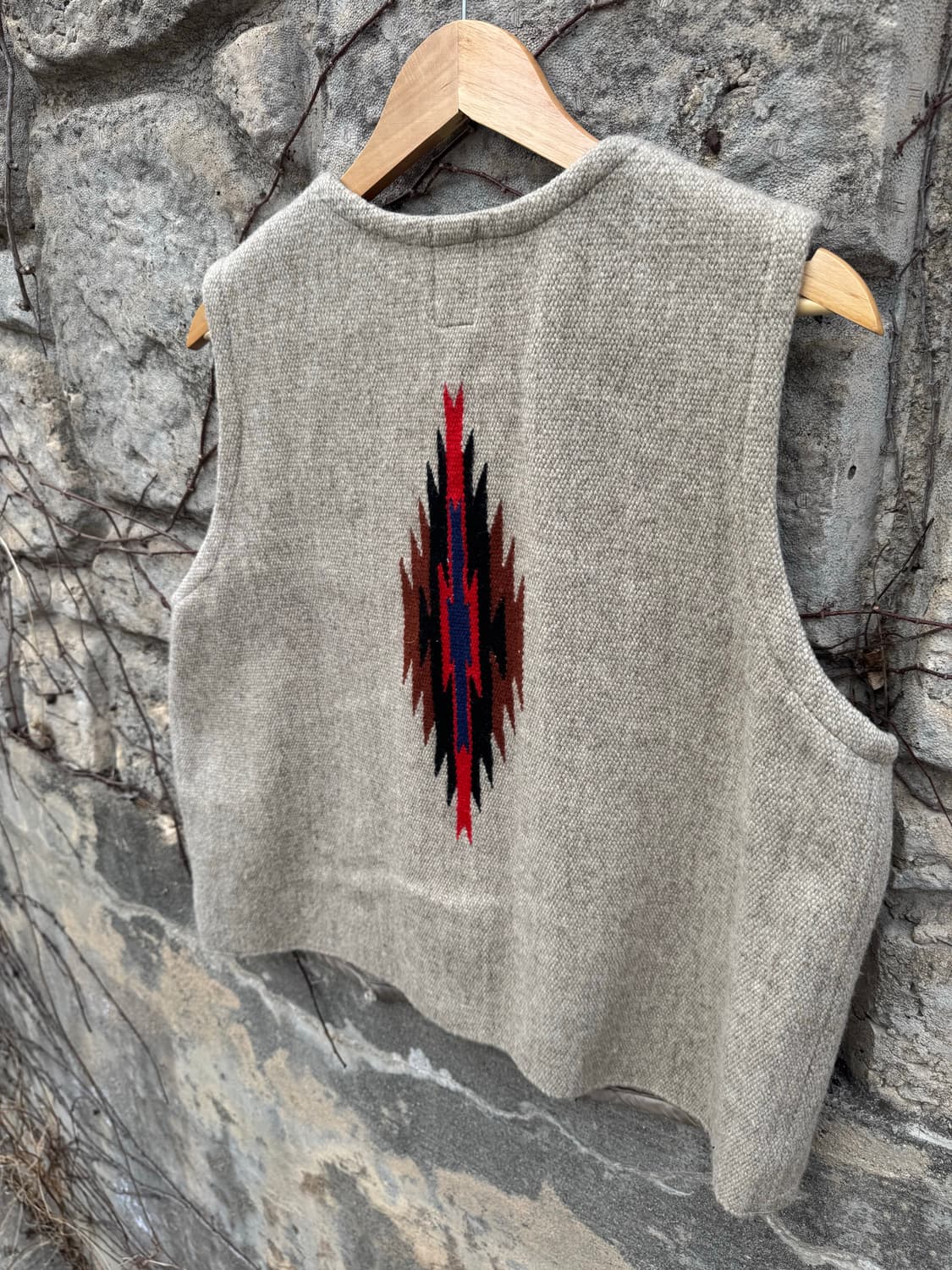 70s 오르테가 빈티지 핸드 우븐 울 네이티브 패턴 웨스턴 치마요 베스트 상품이미지4