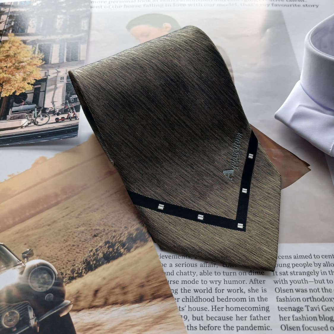 아쿠아스큐텀 실크 브론즈 패턴 넥타이 9.7cm A+등급 A18454
 상품이미지2