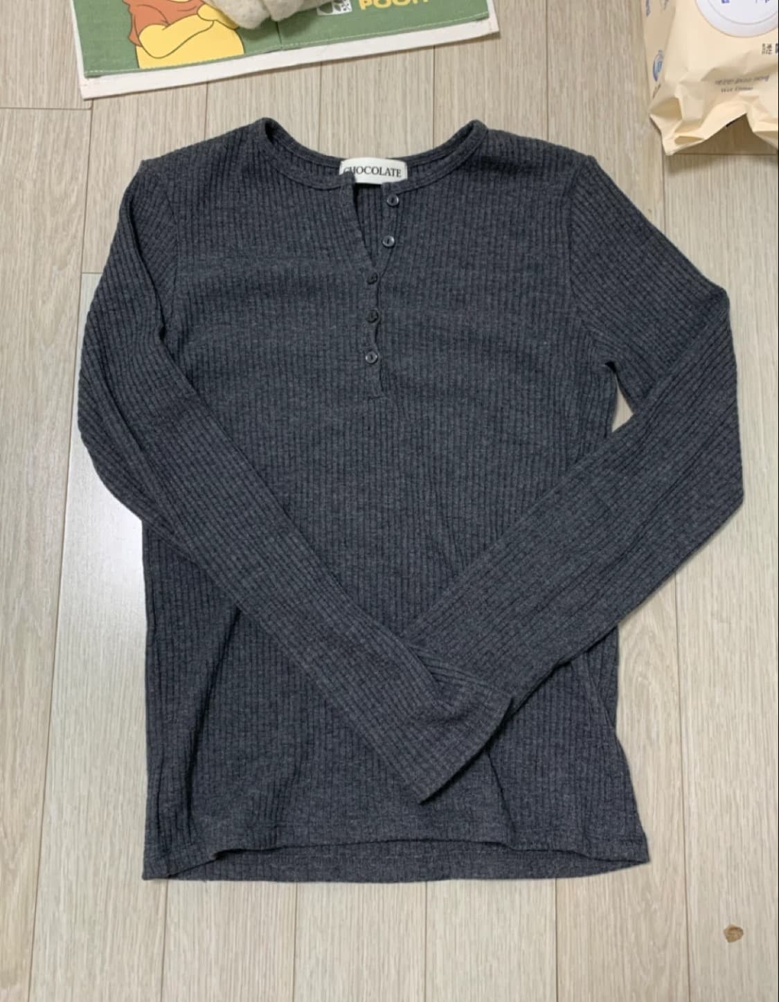 그레이 골지 헨리넥 긴팔 상품이미지1