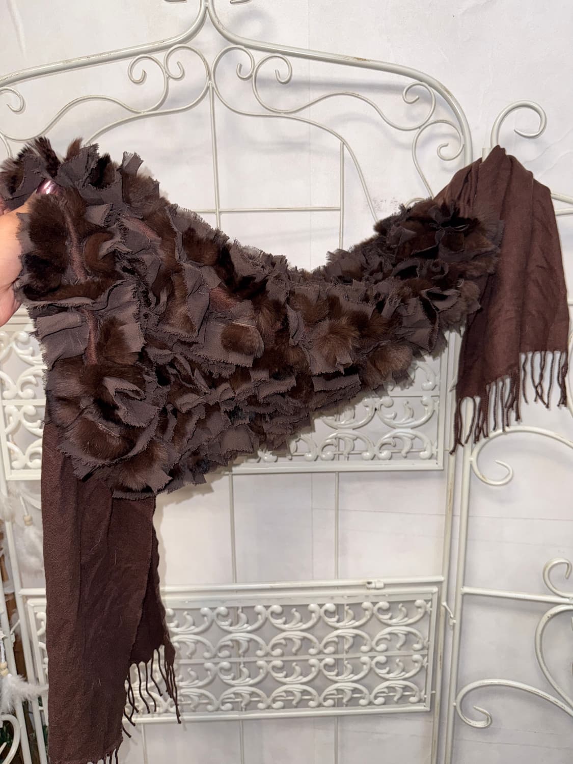 Dark brown cashmere rex fur muffler 상품이미지1