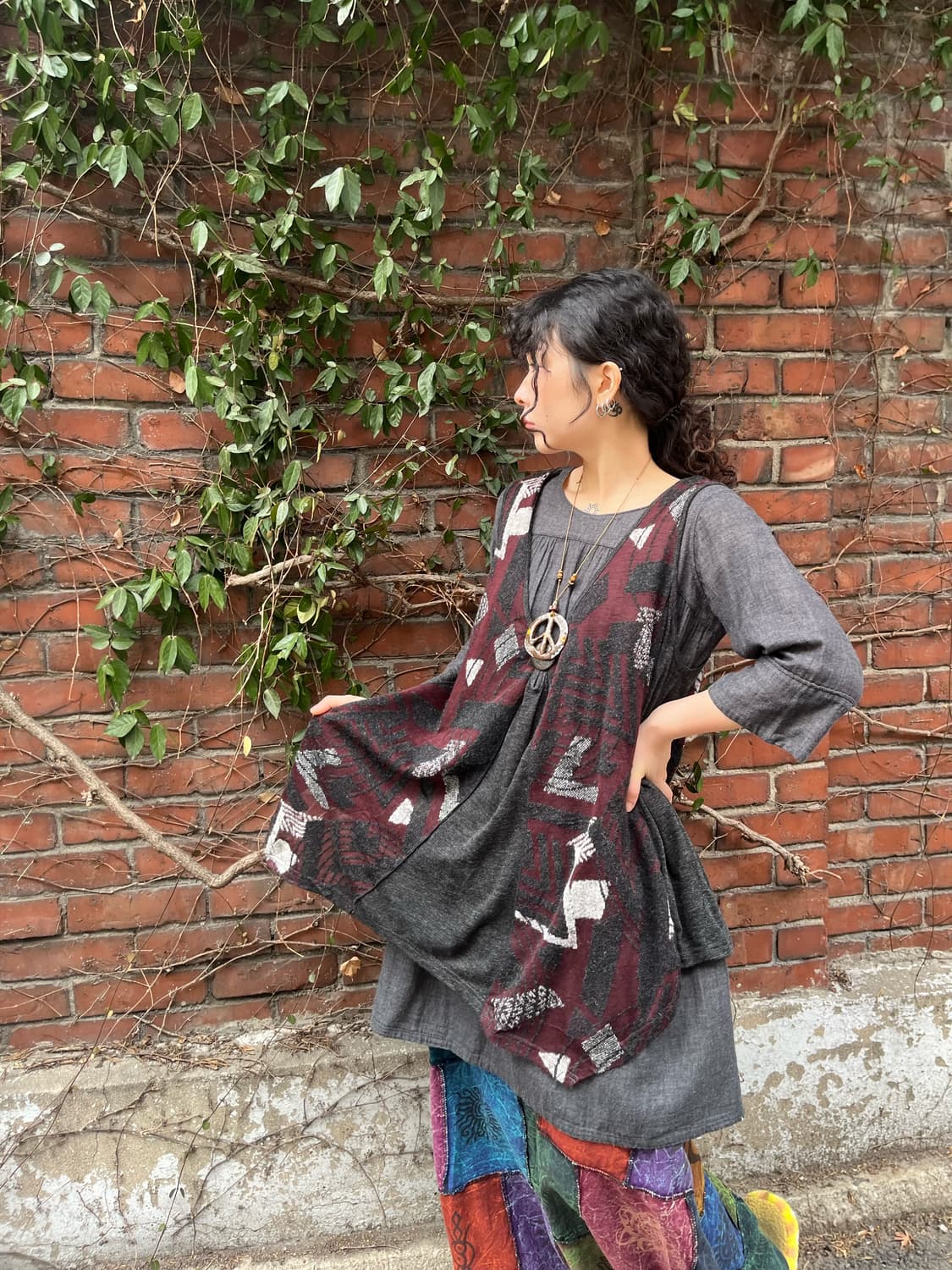 블랙 히피 무드 레이어드 베스트 원피스 상품이미지2