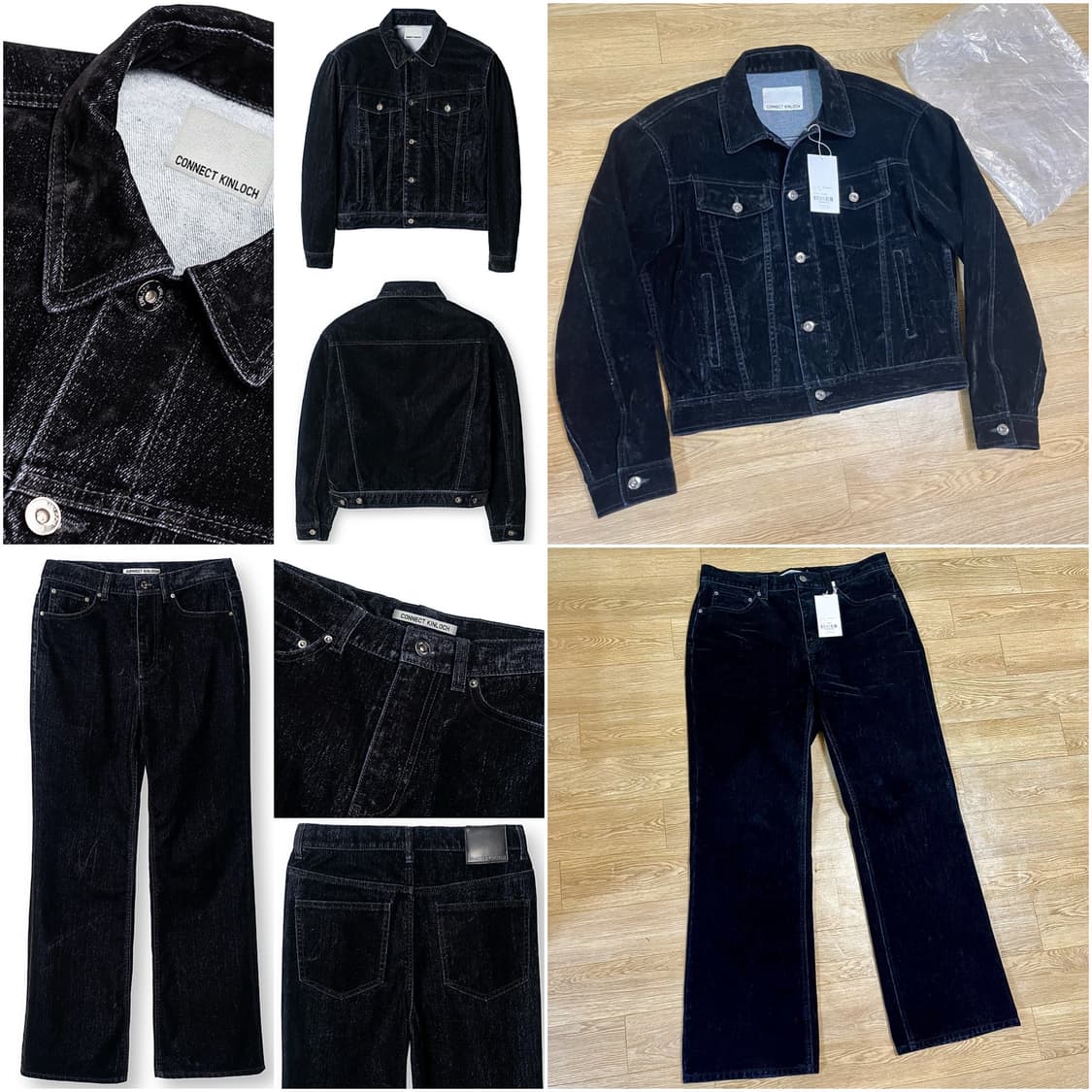새상품/셋업) 커넥트킨록 벨벳 데님 크롭 워싱 트러커 청자켓 팬츠 세트 상품이미지2