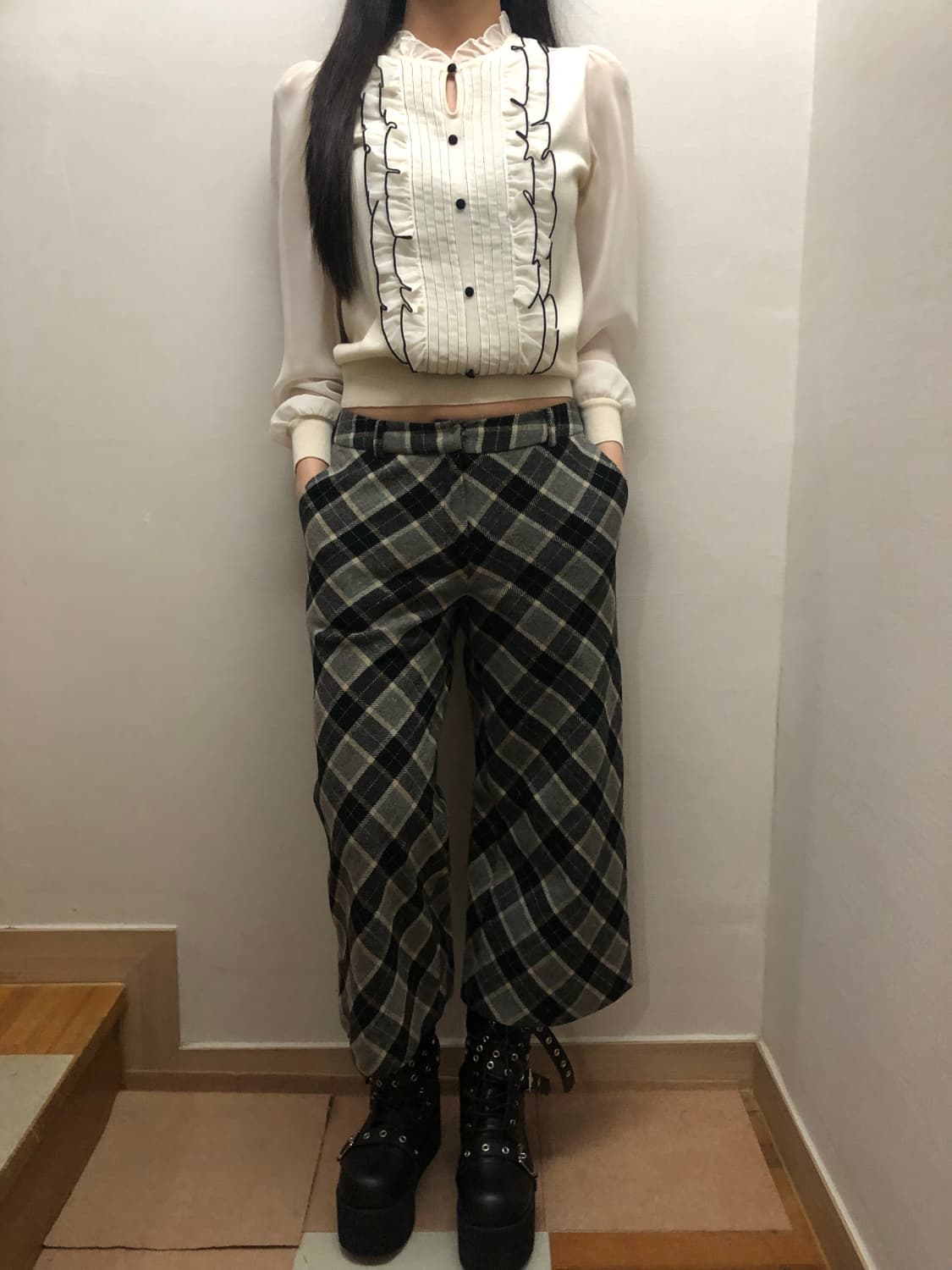 빈티지 그레이 체크 울 팬츠 상품이미지3