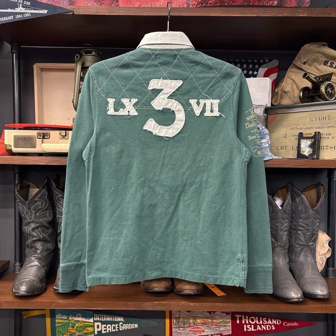 90s 폴로 랄프로렌 골프클럽 자수 빅V패치 헤비코튼 럭비셔츠 N605 상품이미지2