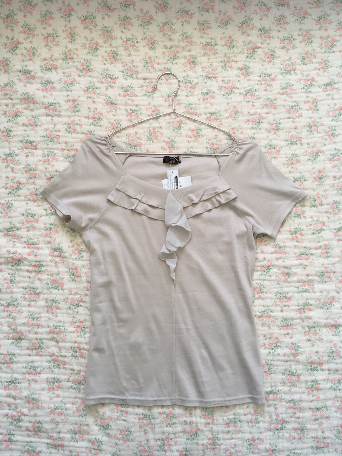 빈티지 베이지 러플 오프숄더 블라우스 상품이미지5