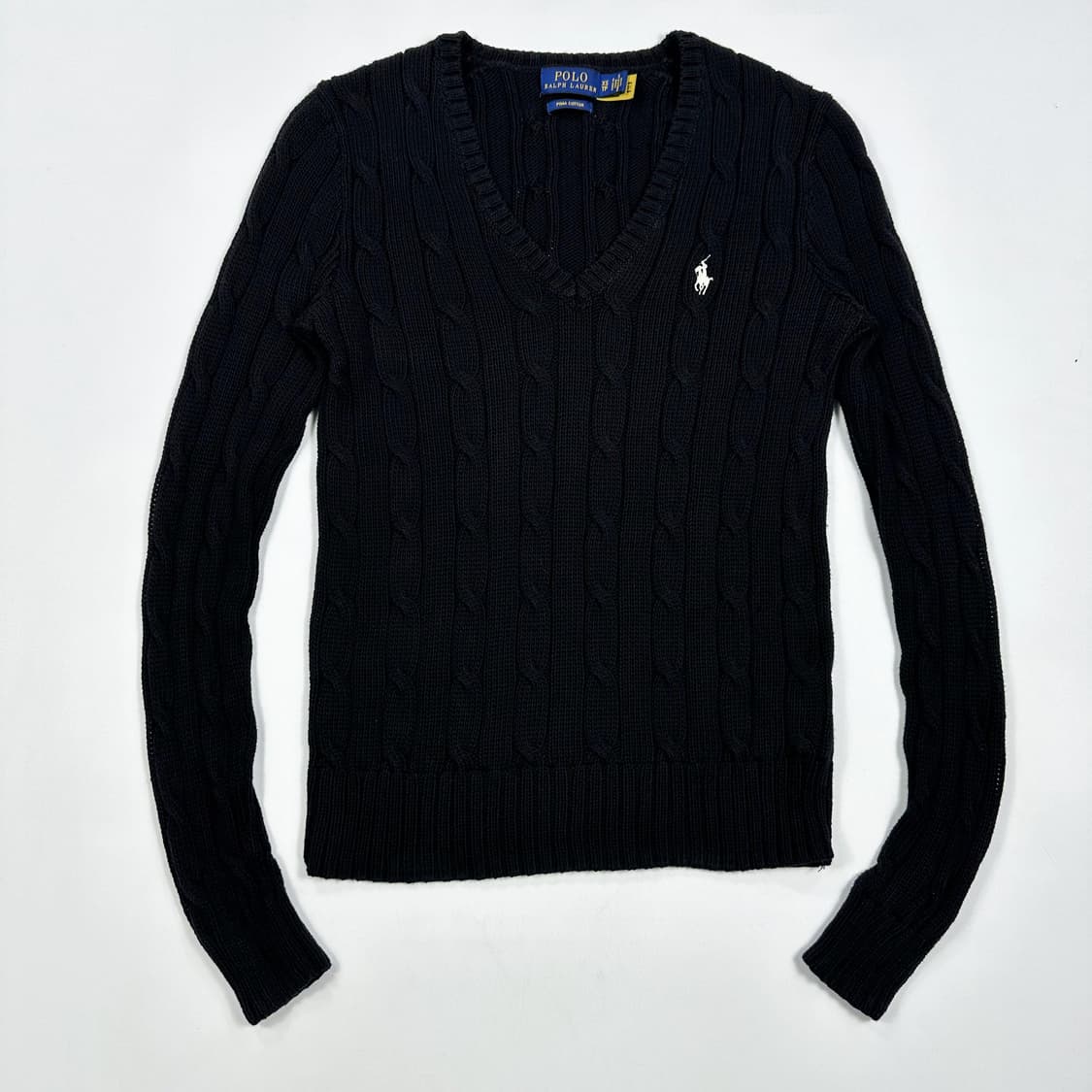 폴로 랄프로렌 여성 클래식 브이넥 케이블 니트 블랙 여성XS 상품이미지1