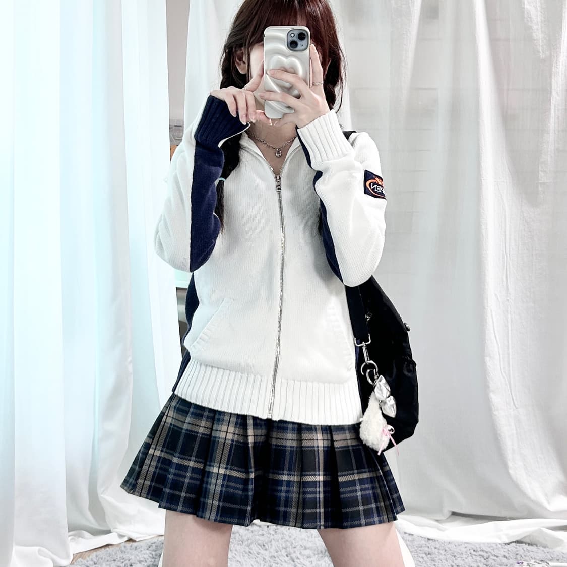 폴로 네이비배색 화이트 니트집업 상품이미지4