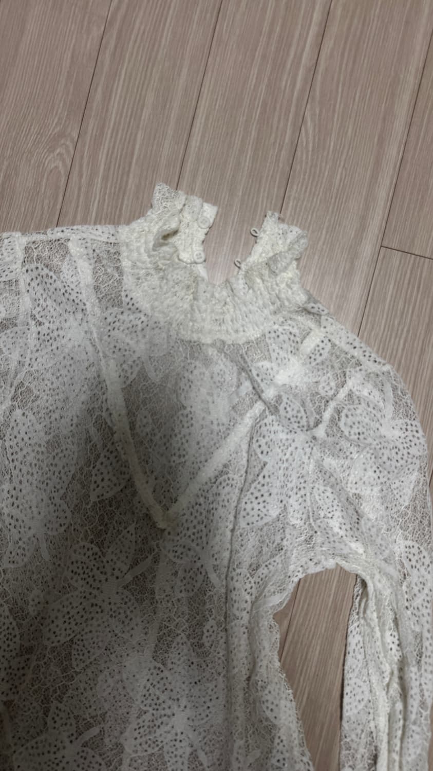 빈티지 시스루 넥카라 브이 블라우스 티 상품이미지2
