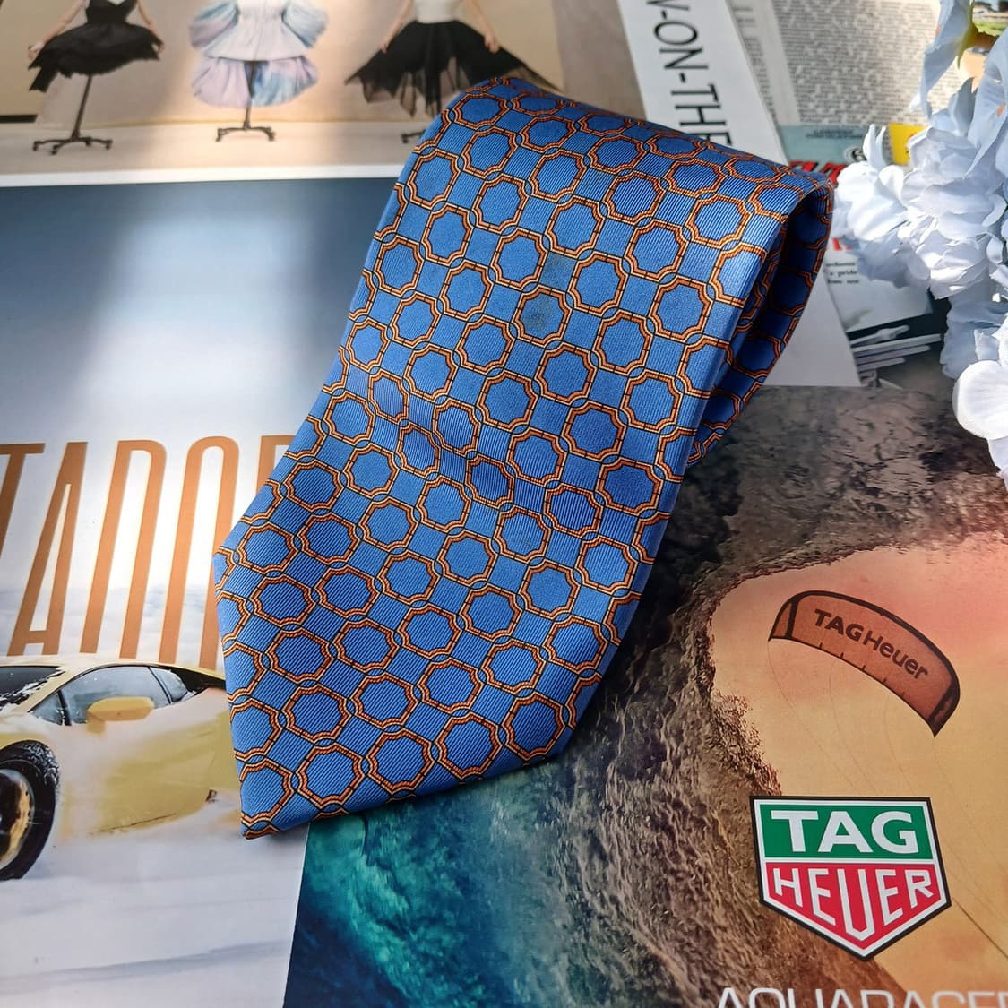 니나리치 실크 블루 패턴 넥타이 9.2cm A등급 A19835
 상품이미지4