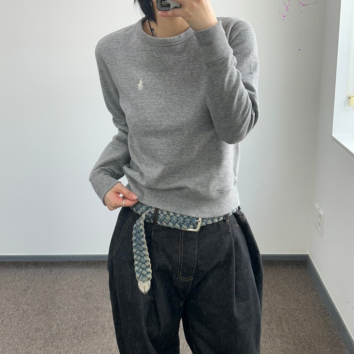 Polo 폴로 화이트 로고 그레이 맨투맨 상품이미지1