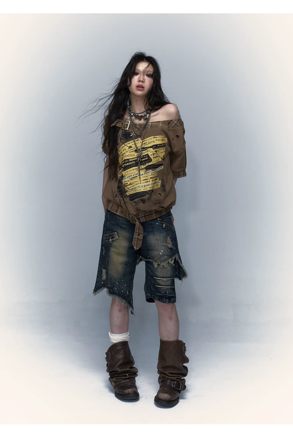 Punk Rock Buckle Straps Loose T-shirt 상품이미지3