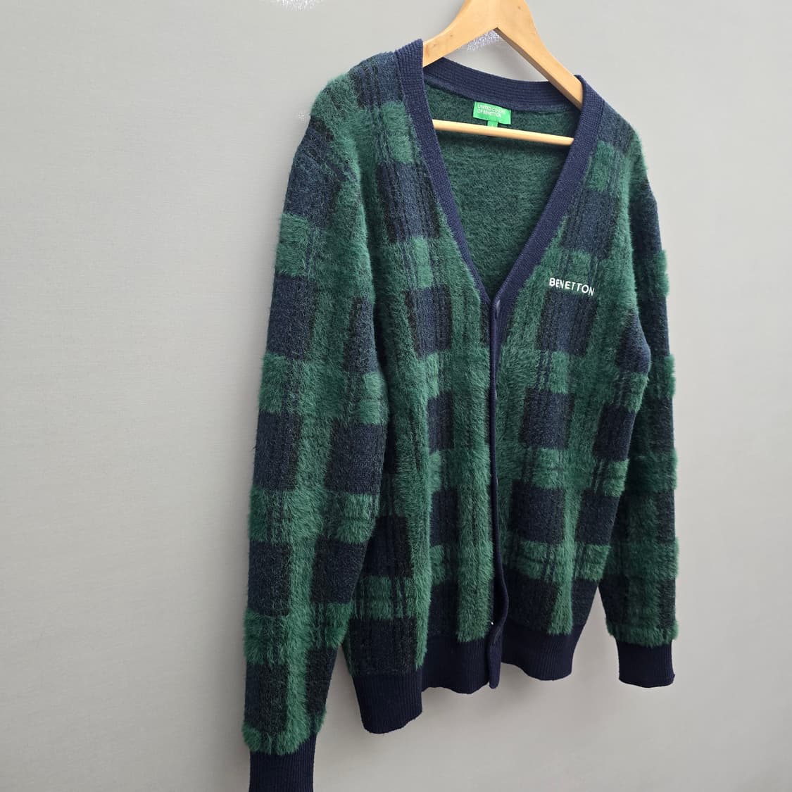 베네통 25FW 그린 체크 가디건 상품이미지2