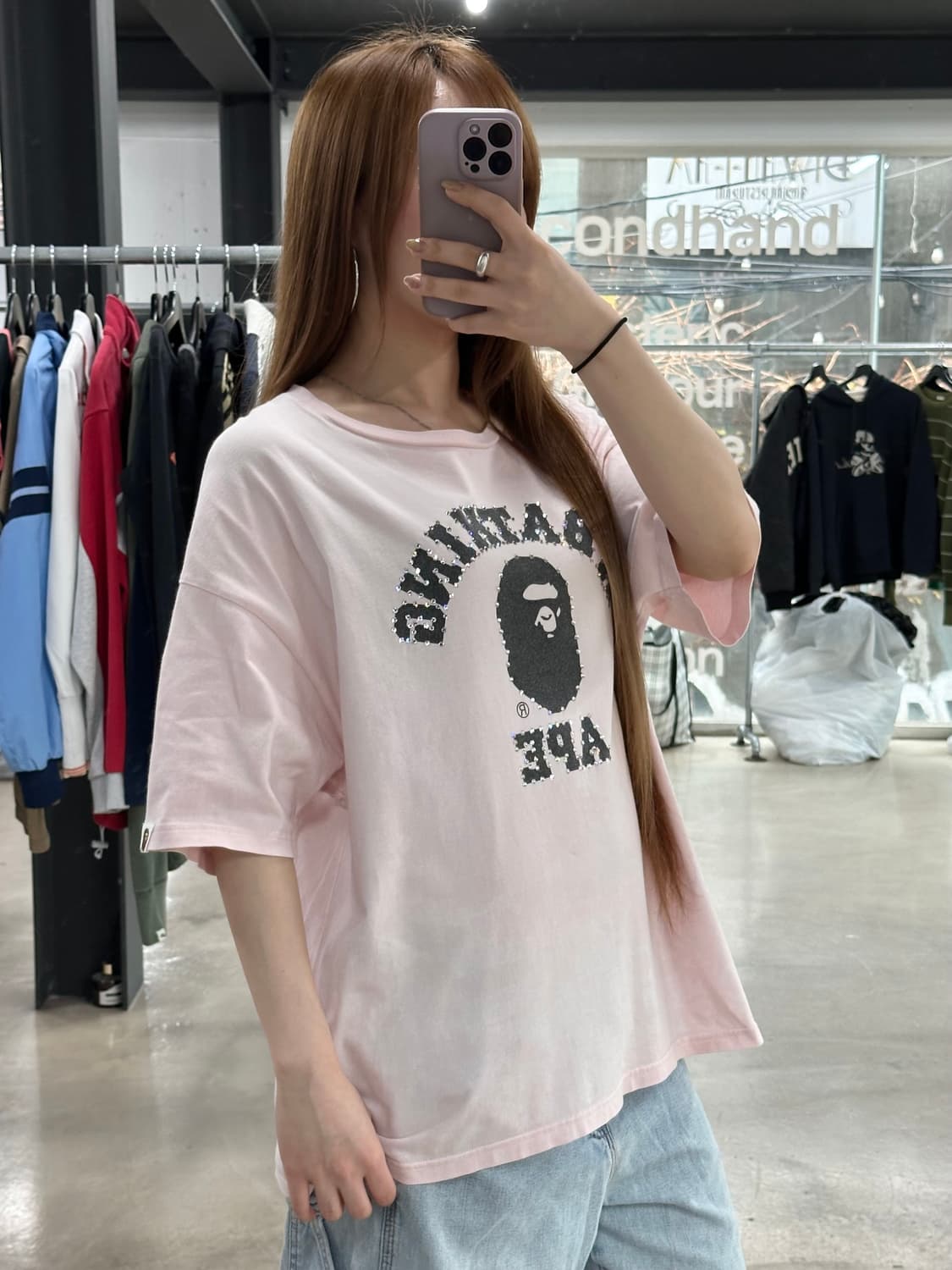 베이프 큐빅 컬리지 반팔티 핑크 상품이미지2