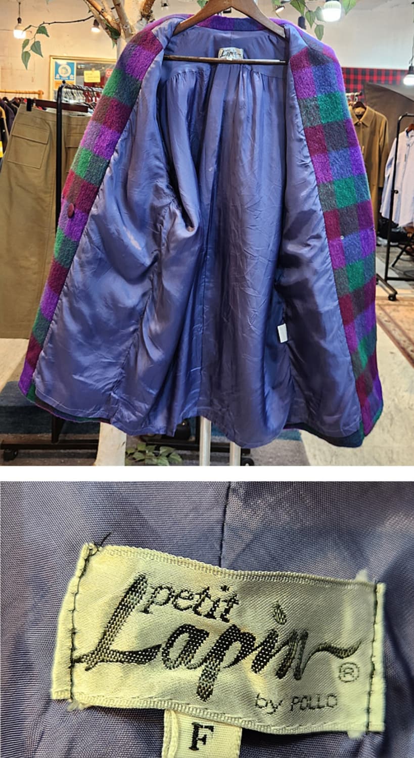 Lapin 미사용품 일본 빈티지 도톰한 모헤어 블렌드 체크 코트 상품이미지9