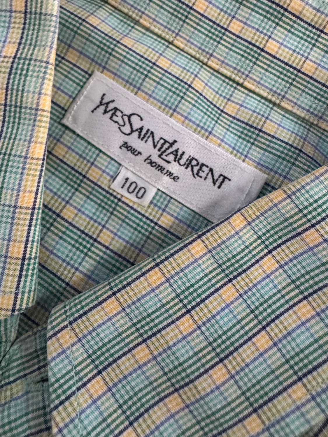 정품!! 입생로랑 YSL 뿌르옴므 클래식 반팔 체크 셔츠 L 그린 상품이미지3
