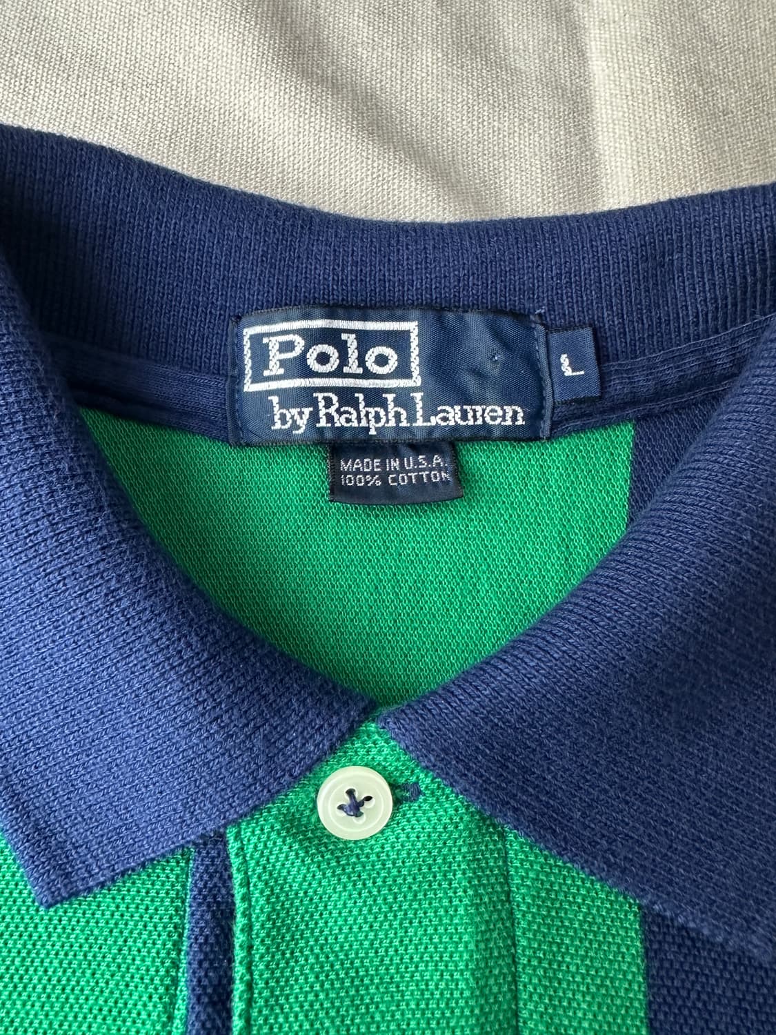 폴로 랄프로렌 스트라이프 반팔 피케 카라티 L made in USA 상품이미지3