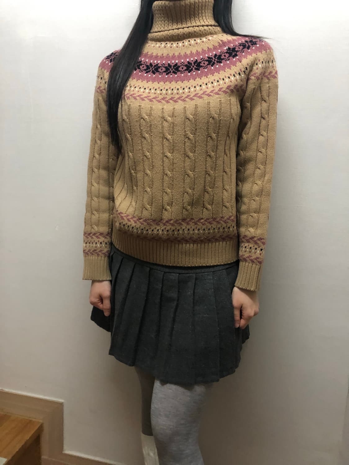 빈티지 베이지 핑크 노르딕 니트 상품이미지4