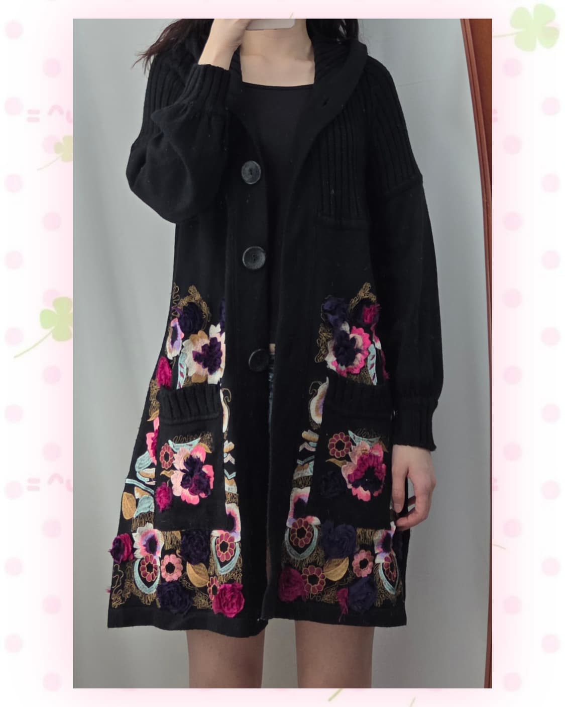 블랙 꽃자수 후드 롱가디건 상품이미지2