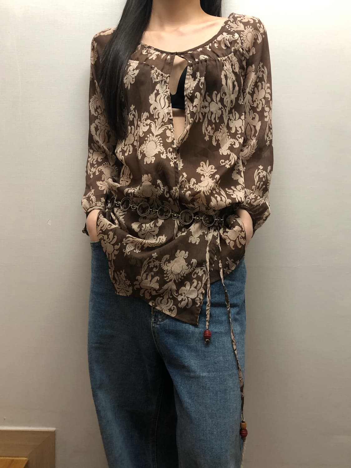 빈티지 브라운 히피 블라우스 상품이미지3