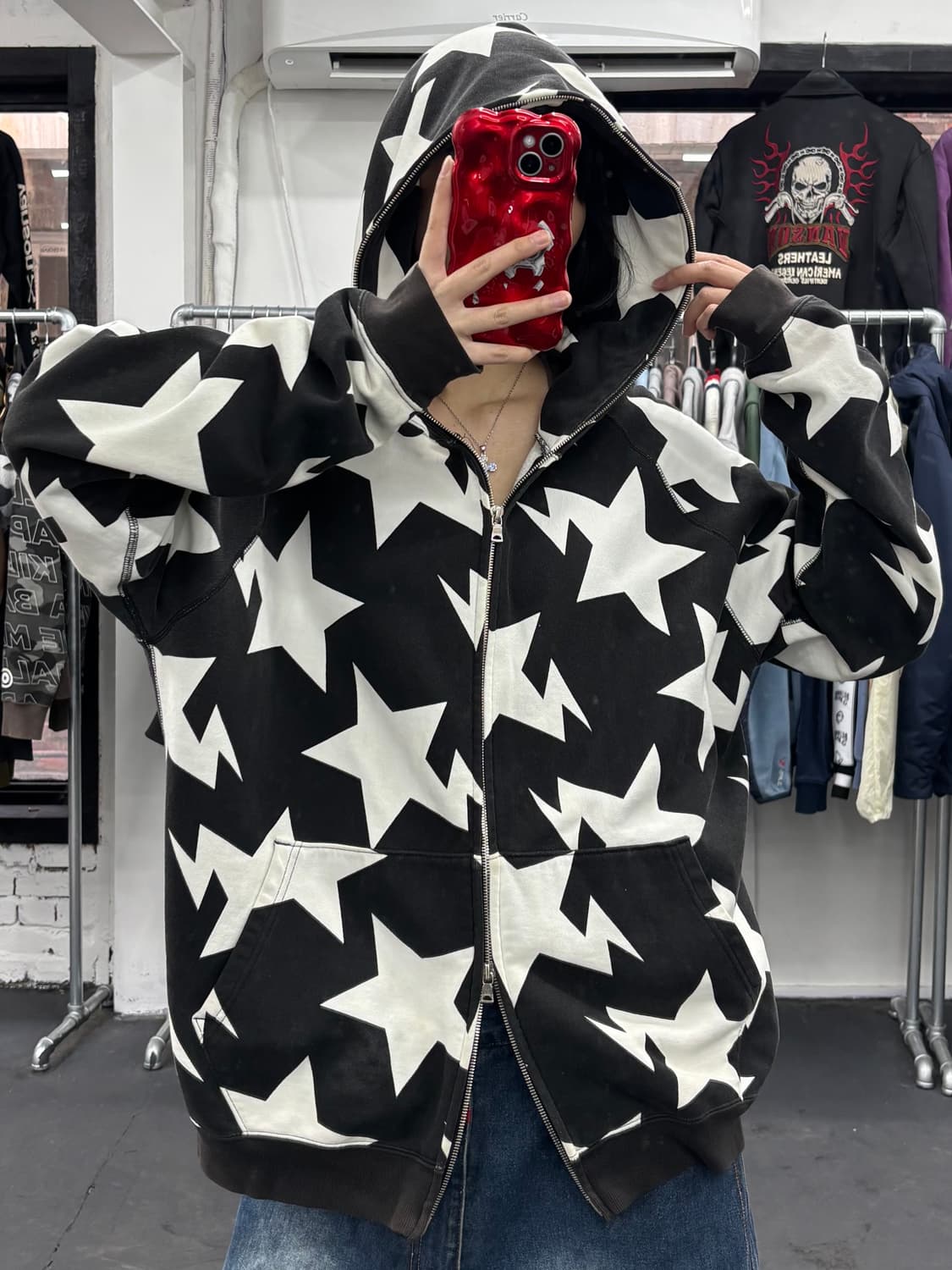 베이프 스타 검흰 후드집업 상품이미지4