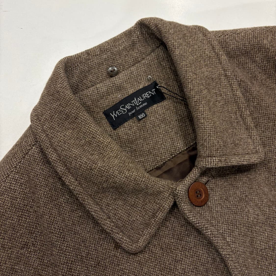 [100] 입생로랑 뿌르 옴므 브라운 베이지 헤링본 울 코트 B656 상품이미지3