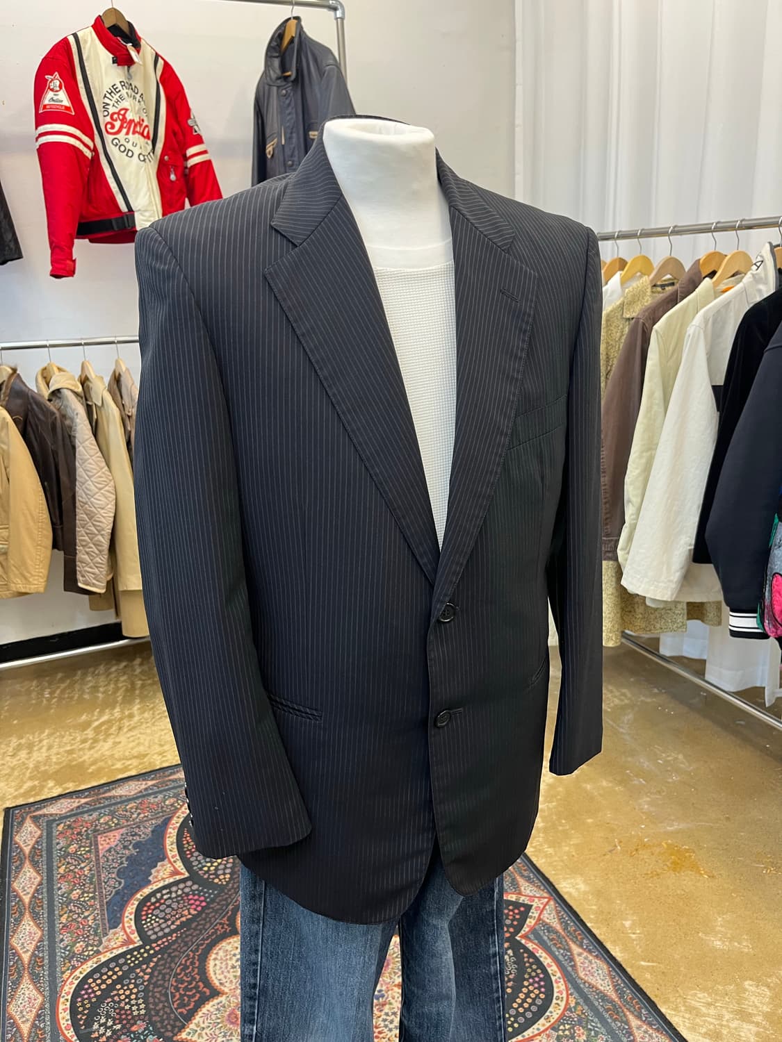브룩스 브라더스 스트라이프 테일러드 자켓 블랙 상품이미지1