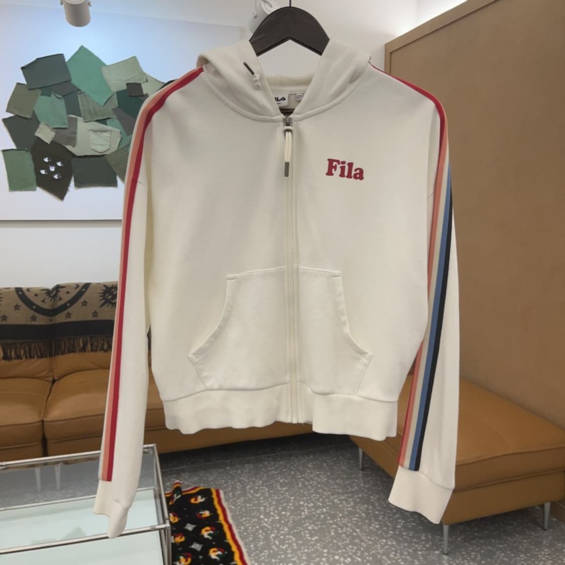 필라 사이드라인 배색 레인보우 크롭 후드집업 M C06556 상품이미지3