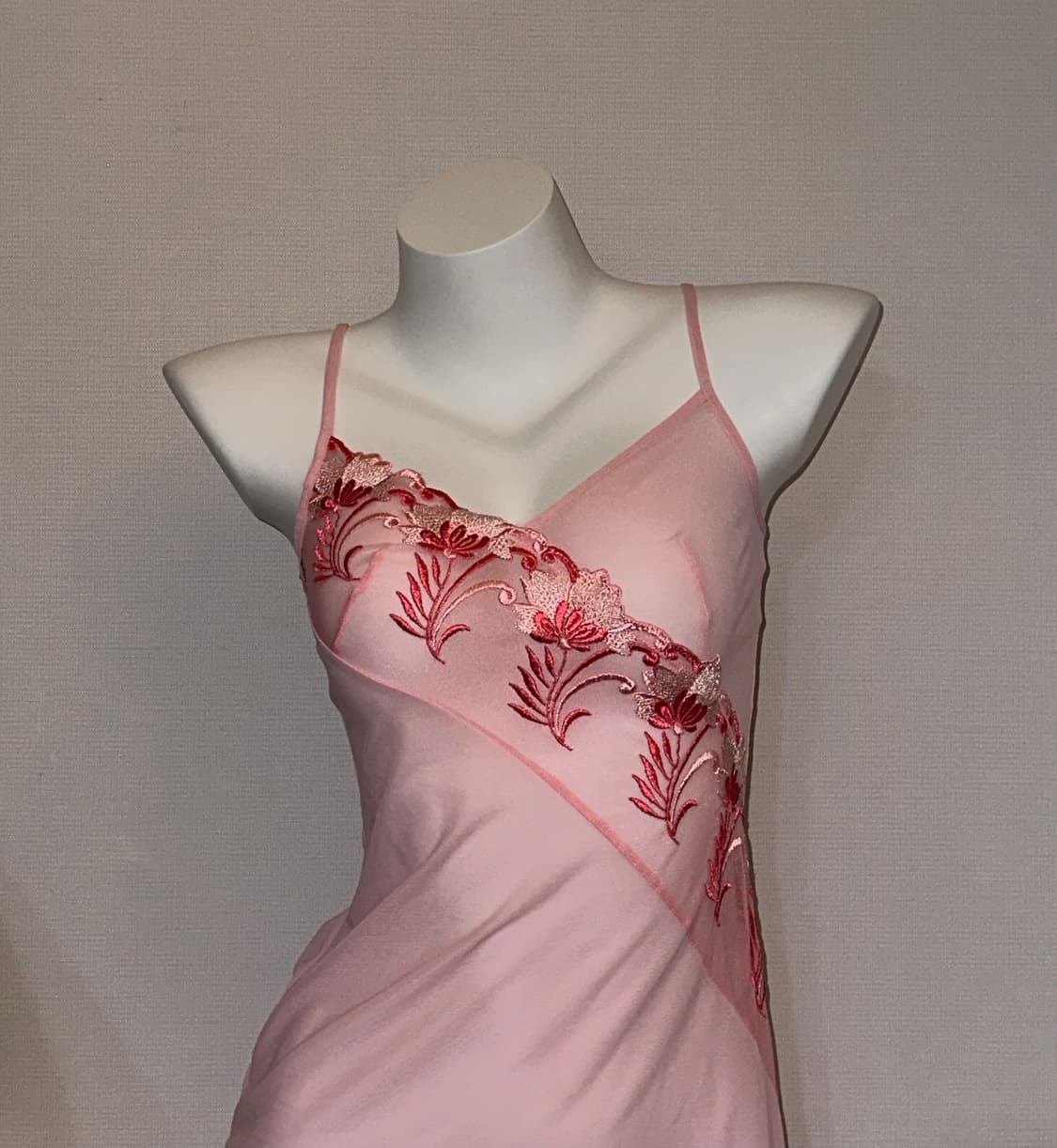 빈티지 핑크 시스루 플라워 오리엔탈 슬리브리스 원피스 상품이미지1