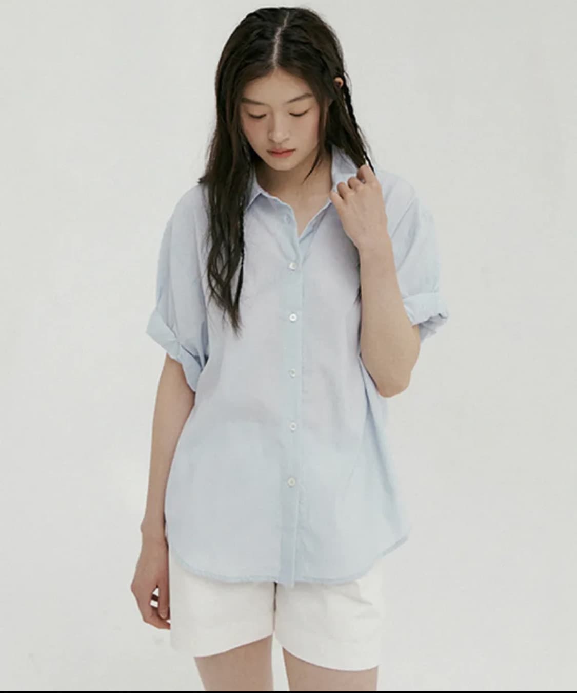 F) 링서울 롤업 블라우스 스카이 반팔 셔츠 상품이미지7