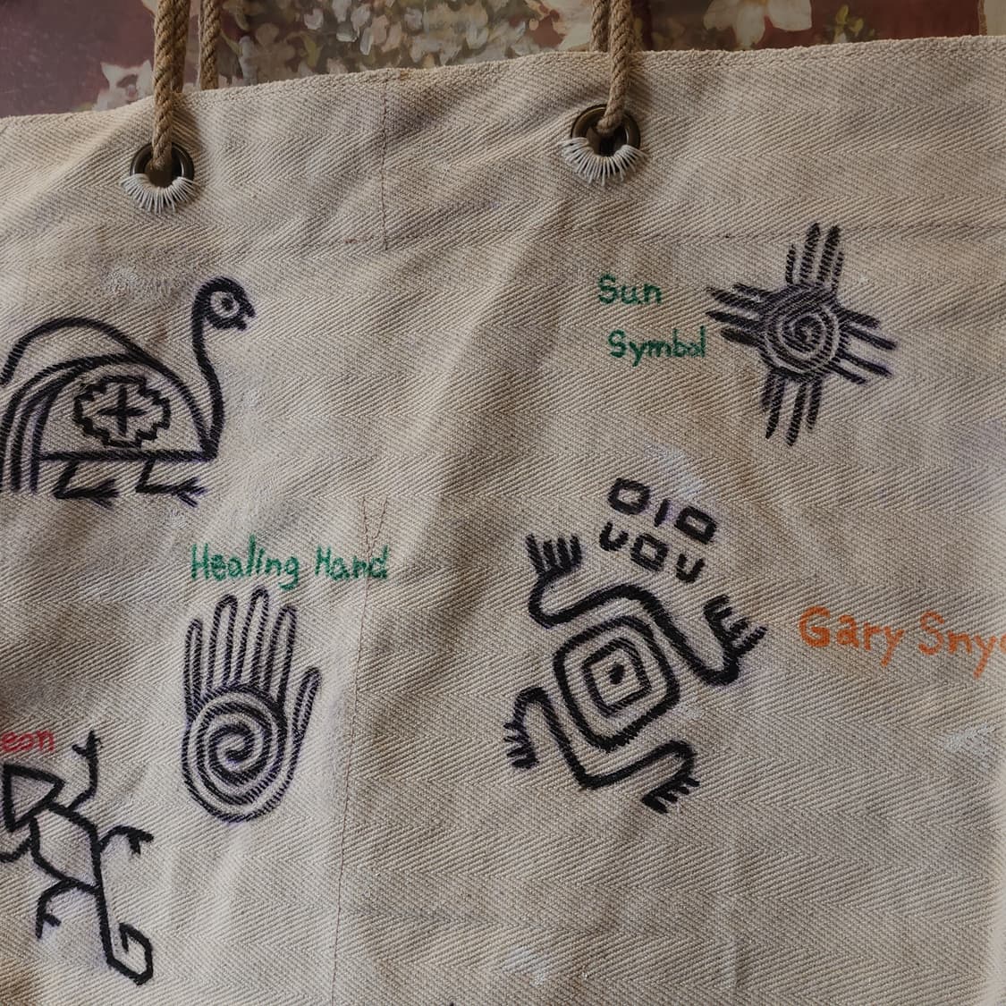 핸드 드로잉 캔버스 토트백 빈티지 더플백 리메이크 화이트 아메리칸 심볼 상품이미지5