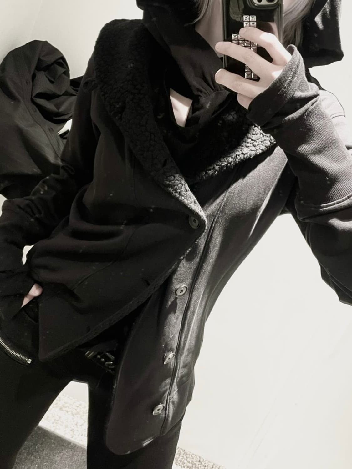 요지야마모토 Y3 하이넥 비대칭 버튼 스웻 가디건 무채색다크웨어유니섹스 상품이미지1