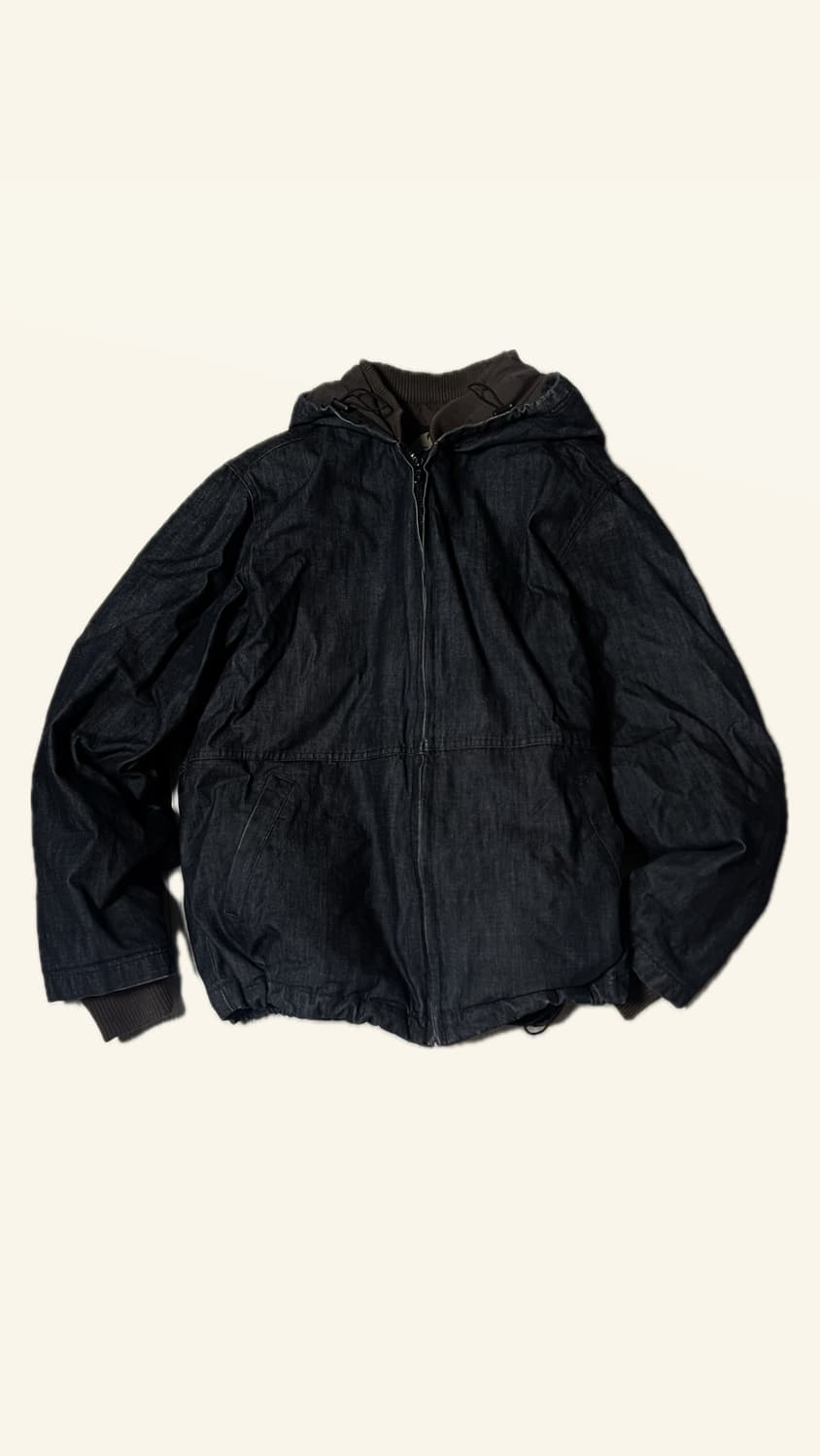 덕다운 빈티지 생지 데님 브라운 안감 패딩 상품이미지2