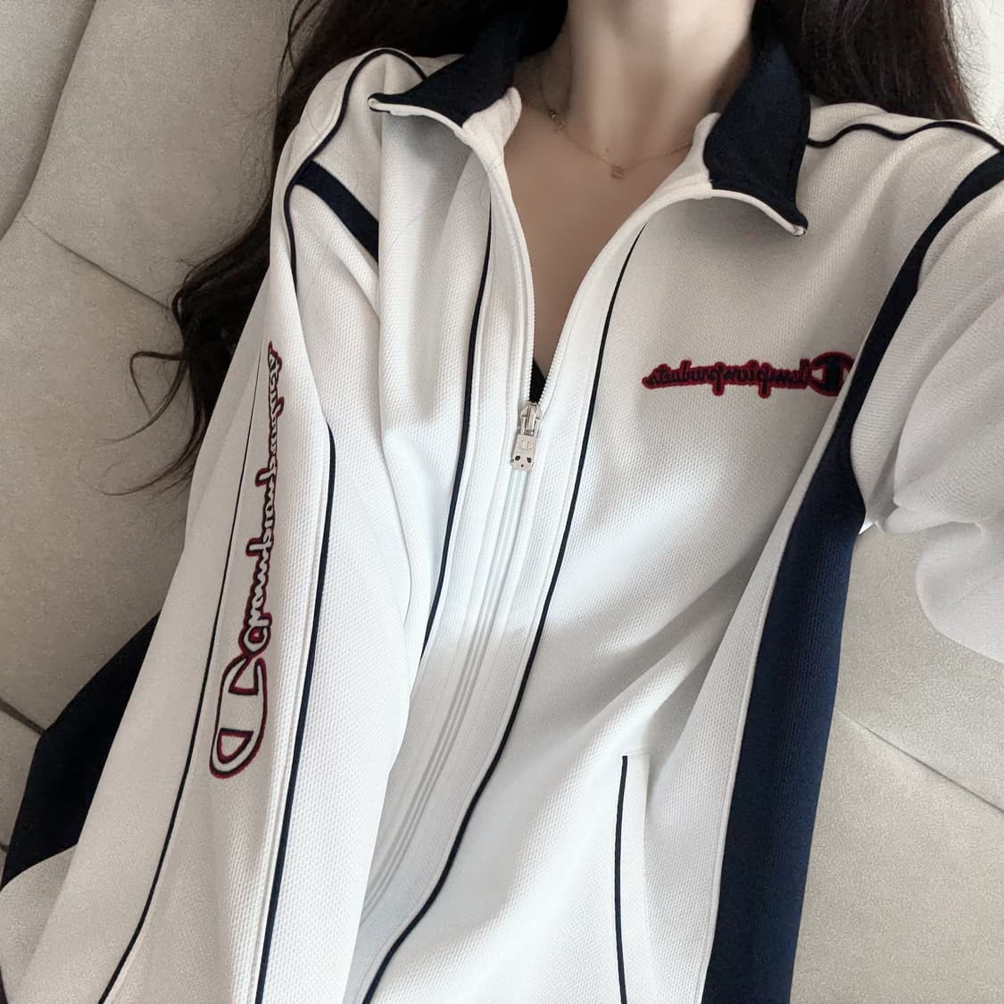 챔피온 화이트 네이비 져지 상품이미지1