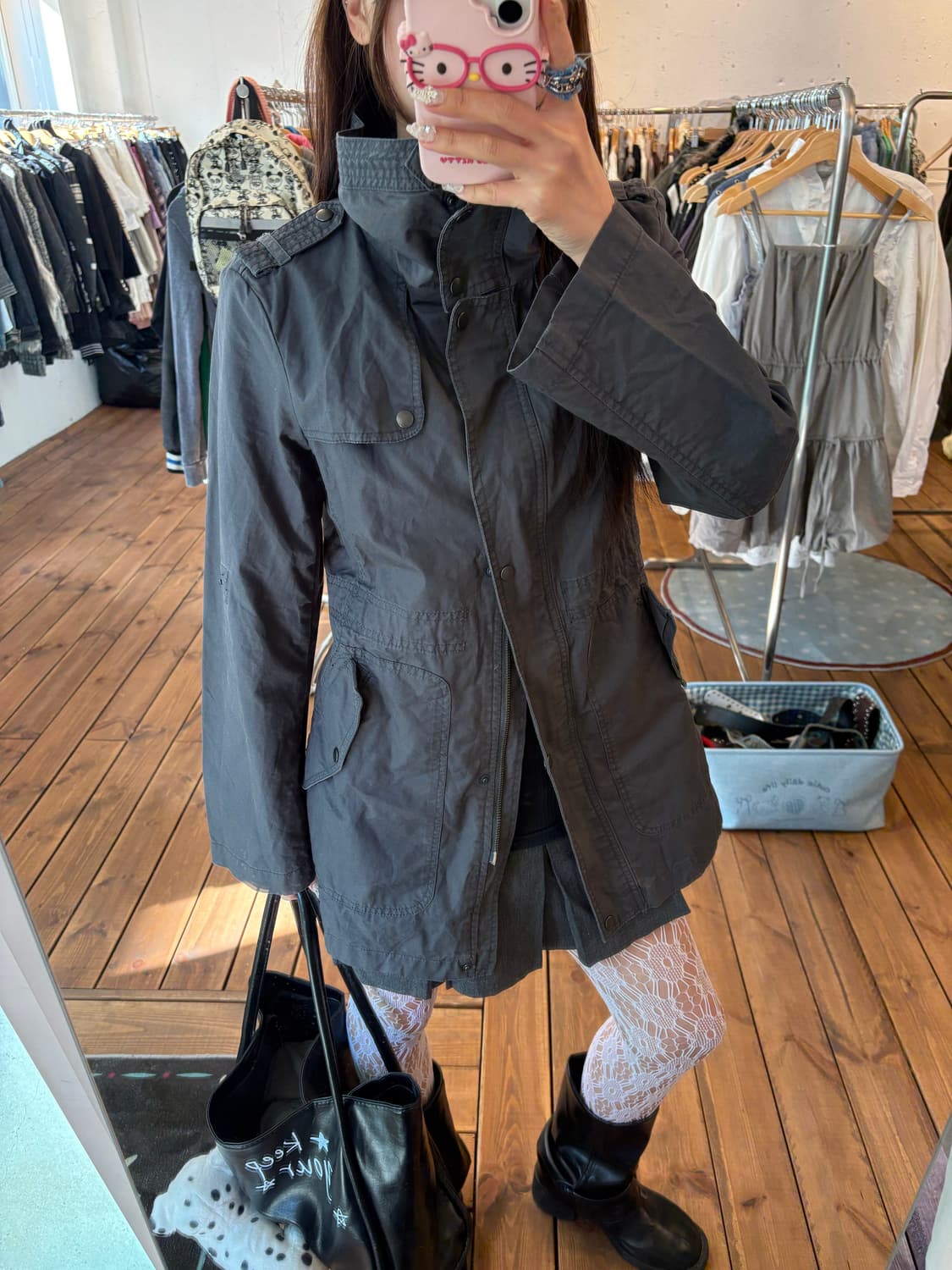 차콜 투웨이 야상 원피스 자켓 상품이미지3