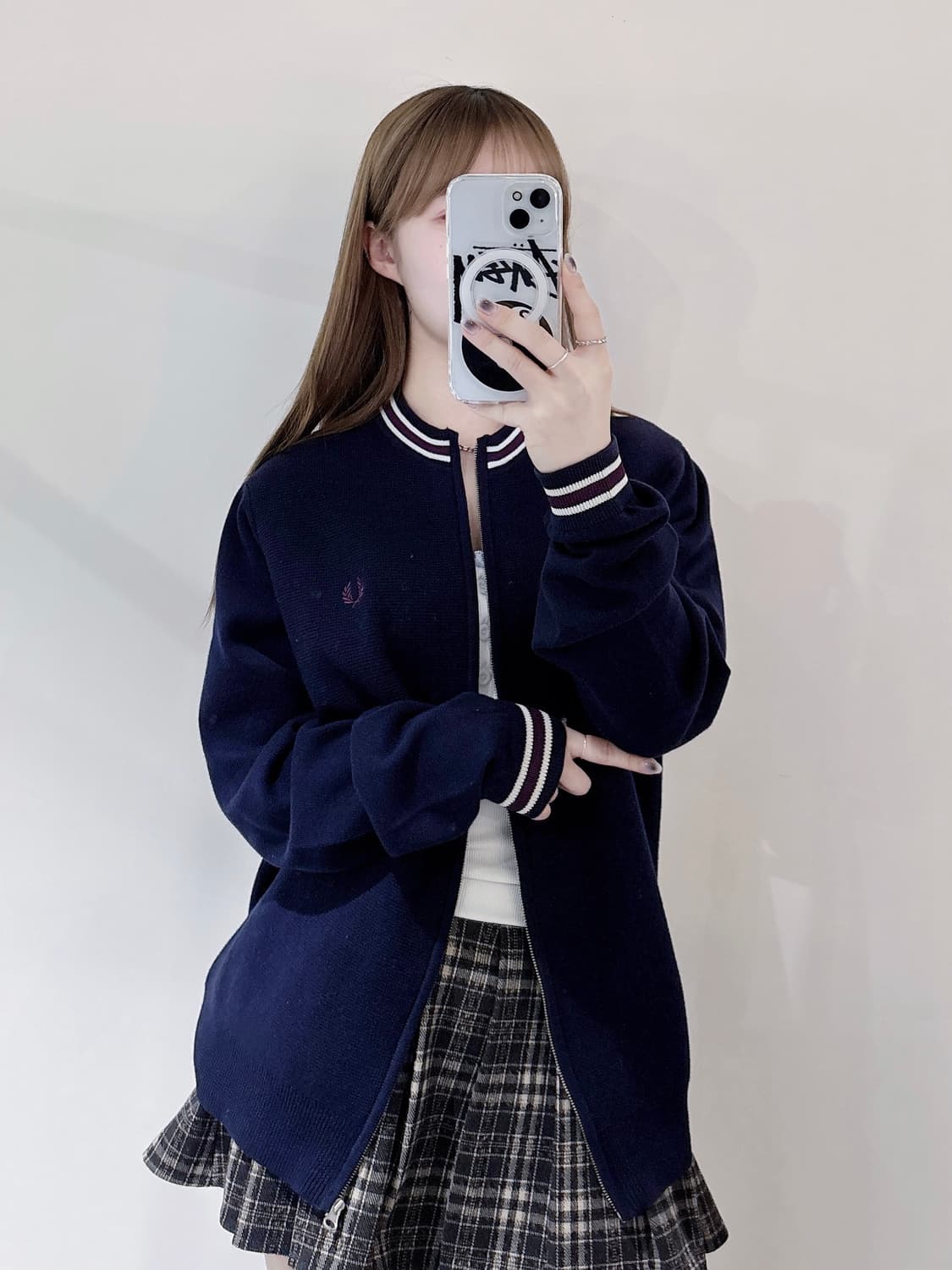 프레드페리 네이비 스몰로고 니트집업 상품이미지2