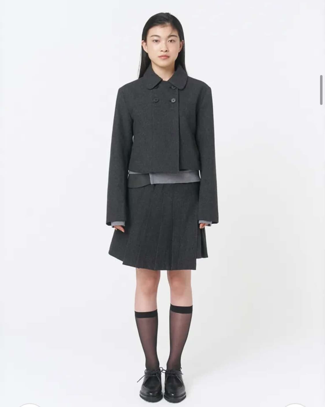 미세키서울 플리츠 미디 스커트 차콜 상품이미지2