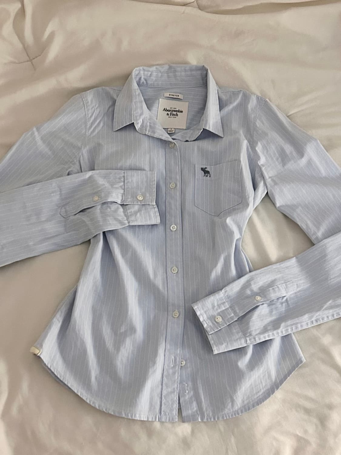 아베크롬비 슬림핏 스트라이프 핀터깔 셔츠 베이비 블루 상품이미지2